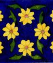 Yellow Flowers and Green Leaves Design On Blue Base Tile 