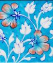 Red Flowers and White Leaves On Turquoise Base Tile 