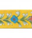 Turquoise and Brown Flowers and Lime Green leaf with Yellow Base Tile