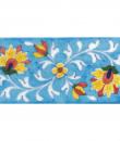 Yellow,Blue and Brown Flowers and White leaf with Turquoise Base Tile