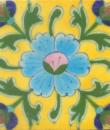Turquoise Flower and Green leaf with Yellow Base Tile