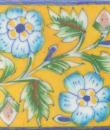 Turquoise,yellow and Blue Flowers and Lime Green leaf with Yellow Base Tile