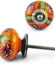 Orange Color knob, Red Flower, Green leaf and Embossed White dots 