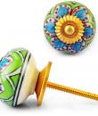 Turquoise and white Flower and Blue Embossed dots with Green and White colour kn