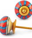 Turquoise and Red Ceramic Knob