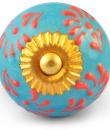 Orange and Turquoise Colour Ceramic Embossed Knob