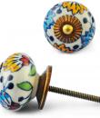 Turquoise and Yellow Flower with White Ceramic Knob