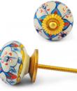 Turquoise,Orange and White Ceramic Knob