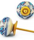 Turquoise Red design on White Colour Ceramic knob