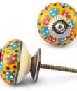 Red and Turquoise Flowers on Yellow and White Ceramic knob