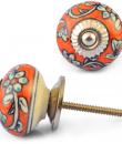 White Flowers and Leaves on Red and White Ceramic knob