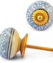 White Embossed design on Purple and White Ceramic knob