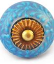 Turquoise Embossed design on Light Blue and White Base Ceramic knob