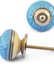 Turquoise Embossed design on Light Blue and White Base Ceramic knob