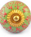 Red Embossed design on Lime Green and White Base Ceramic knob