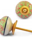 Red Embossed design on Lime Green and White Base Ceramic knob
