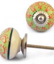 Red Embossed design on Lime Green and White Base Ceramic knob