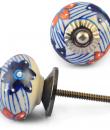 Red and Blue Flower on White Base Ceramic knob