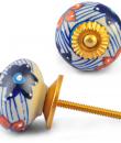 Red and Blue Flower on White Base Ceramic knob