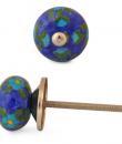 KNB-009-Turquoise Flowers and Green leaf with Blue Base Bead knob