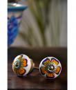Yellow Flower on White Base Cabinet Knob