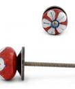 White Flower On Red Base Bead Knob Small