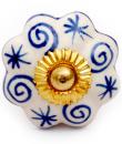 KPS-4465 - Blue Spiral Design on a White Ceramic Cabinet Knob