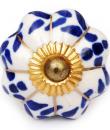KPS-4543 - Blue Floral and Leaf Design on a White Ceramic Cabinet Knob