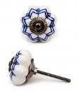 KPS-4546 - White Flower with Layered Blue Outline on a Ceramic Cabinet Knob