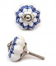 KPS-4546 - White Flower with Layered Blue Outline on a Ceramic Cabinet Knob