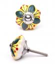 KPS-4551 - Green Flower with a Yellow Background on a White Ceramic