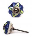 KPS-4553 - Green Leaves on a Blue Ceramic Cabinet Knob