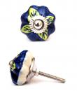 KPS-4553 - Green Leaves on a Blue Ceramic Cabinet Knob