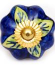 KPS-4553 - Green Leaves on a Blue Ceramic Cabinet Knob