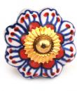 KPS-4467 - Red and Blue flower and White knob
