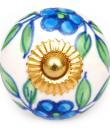 KPS-4578 - Turquoise flower and Lime green leaf and White knob