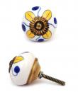 KPS-4583 - Yellow flower and Blue dots and White knob