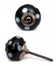 KPS-4593 - Black Ceramic Cabinet Knob with White Polka-Dots