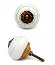 White Spiral Ceramic Antique Brass Cabinet Knob
