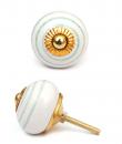 White Spiral Ceramic Brass Cabinet Knob
