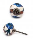 KPS-4613 - White knob and Turquoise flowerd knob