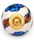 KPS-4613 - White knob and Turquoise flowerd knob