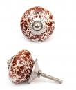 KPS-4621 - Round White Ceramic Cabinet Knob with Brown Design