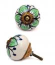 KPS-4637 - Lime green flowers and White base knob