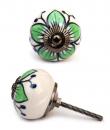 KPS-4637 - Lime green flowers and White base knob