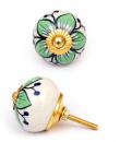 KPS-4637 - Lime green flowers and White base knob