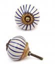 KPS-4639 Blue Striped Ceramic Door Antique Brass Knob