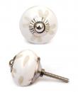 KPS-4643 - Small Gray Leaves on a White Ceramic Cabinet Knob