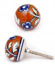 KPS-4644 - Brown Ceramic Cabinet Knob with Blue Flowers and White Leaves