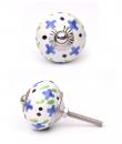 KPS-4646 Blue Flowers and Lime Green on a White Cabinet Knob-Silver